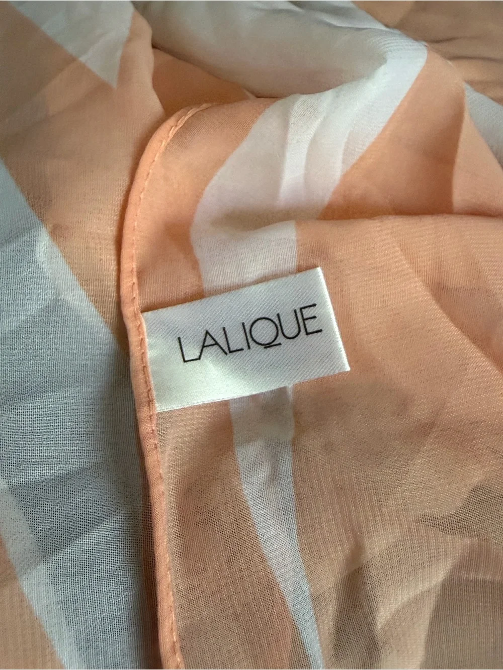 New Lalique Peach, White & Black Bird Art Deco Graphic Luxury Scarf
